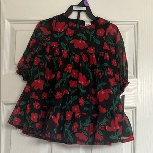 Carter's Black Dress with Red Floral Design